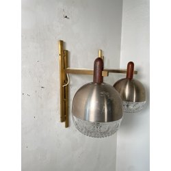 COPPIA APPLIQUE STILUX DESIGN LAMPADE PARETE VETRO VINTAGE OTTONE LEGNO ANNI 60