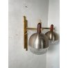 COPPIA APPLIQUE STILUX DESIGN LAMPADE PARETE VETRO VINTAGE OTTONE LEGNO ANNI 60