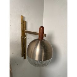 COPPIA APPLIQUE STILUX DESIGN LAMPADE PARETE VETRO VINTAGE OTTONE LEGNO ANNI 60