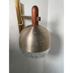 COPPIA APPLIQUE STILUX DESIGN LAMPADE PARETE VETRO VINTAGE OTTONE LEGNO ANNI 60