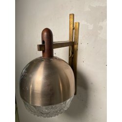 COPPIA APPLIQUE STILUX DESIGN LAMPADE PARETE VETRO VINTAGE OTTONE LEGNO ANNI 60