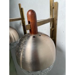 COPPIA APPLIQUE STILUX DESIGN LAMPADE PARETE VETRO VINTAGE OTTONE LEGNO ANNI 60