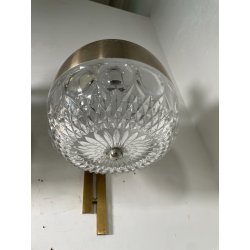 COPPIA APPLIQUE STILUX DESIGN LAMPADE PARETE VETRO VINTAGE OTTONE LEGNO ANNI 60