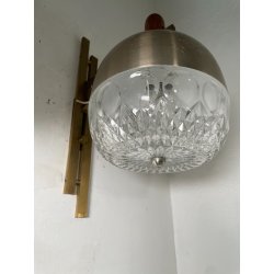 COPPIA APPLIQUE STILUX DESIGN LAMPADE PARETE VETRO VINTAGE OTTONE LEGNO ANNI 60