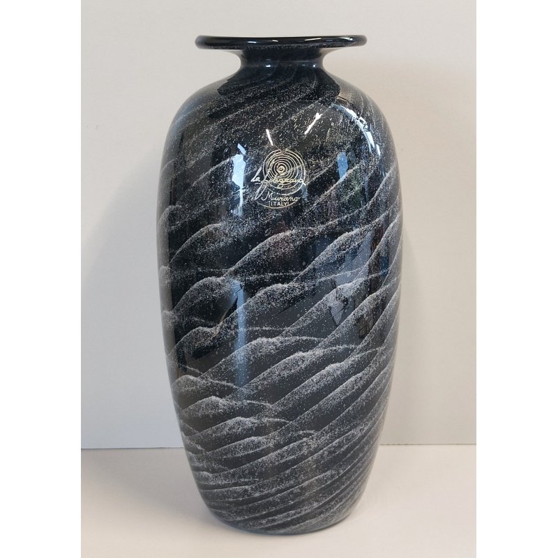 VASO VETRO La Filigrana Murano DESIGN stile MILA SCHON anni 80 SABBIATO NERO