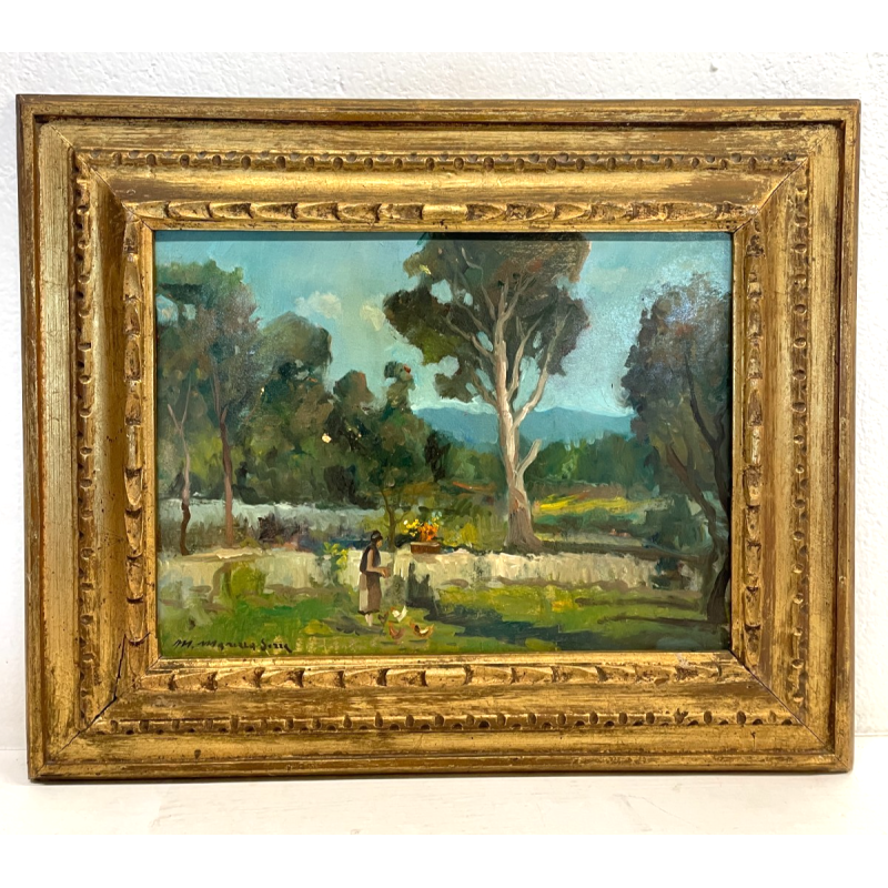 ANTICO QUADRO DIPINTO OLIO TAVOLA ROMA MARIO MARESCA SERRA PAESAGGIO MARINA 1934