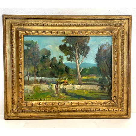 ANTICO QUADRO DIPINTO OLIO TAVOLA ROMA MARIO MARESCA SERRA PAESAGGIO MARINA 1934