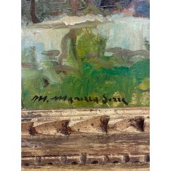 ANTICO QUADRO DIPINTO OLIO TAVOLA ROMA MARIO MARESCA SERRA PAESAGGIO MARINA 1934