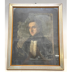 ANTICO QUADRO RITRATTO DIPINTO TEMPERA SU CARTA EPOCA '800 NOBILUOMO STRALCIO