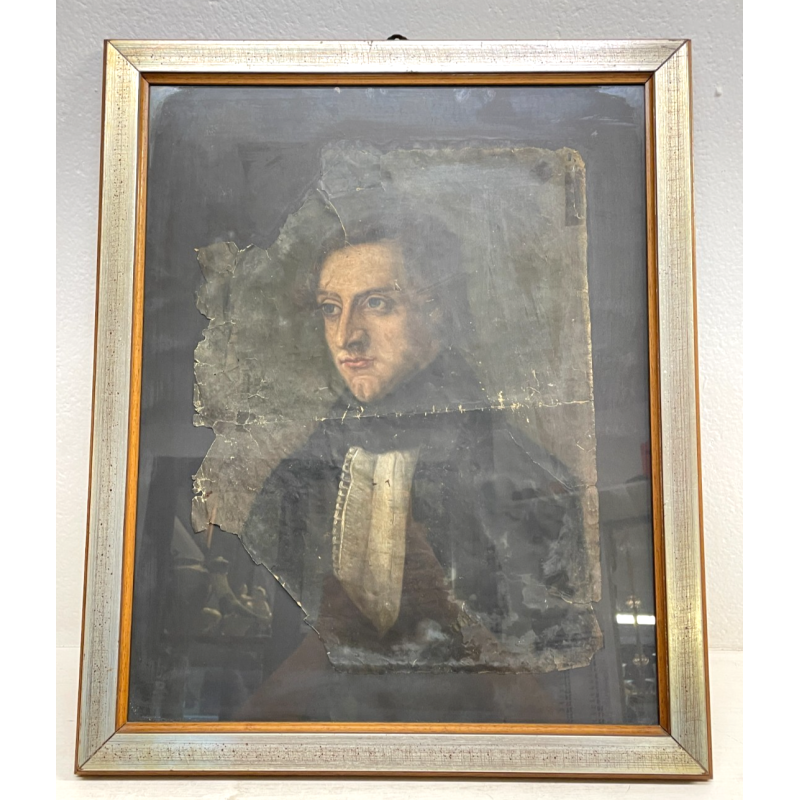 ANTICO QUADRO RITRATTO DIPINTO TEMPERA SU CARTA EPOCA '800 NOBILUOMO STRALCIO