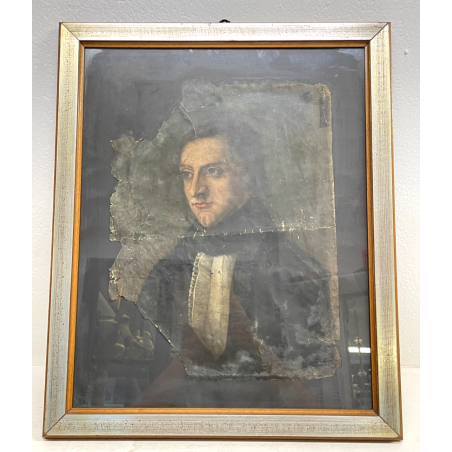 ANTICO QUADRO RITRATTO DIPINTO TEMPERA SU CARTA EPOCA '800 NOBILUOMO STRALCIO