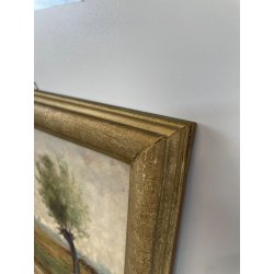 ANTICO QUADRO DIPINTO OLIO SU CARTONCINO PIOVANO BARTOLOMEO PAESAGGIO TEMPESTA