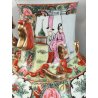 COPPIA ANTICO VASO CINESE FAMILLE ROSE PORCELLANA DIPINTO SCENA QUOTIDIANA FIORI