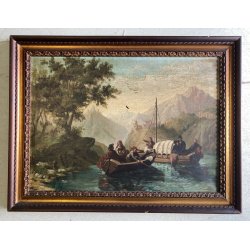 QUADRO DIPINTO OLIO "Crossing at the Schreckenstein"  PAESAGGIO ROMANTICO '800