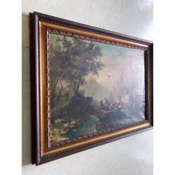 QUADRO DIPINTO OLIO "Crossing at the Schreckenstein"  PAESAGGIO ROMANTICO '800