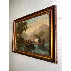 QUADRO DIPINTO OLIO "Crossing at the Schreckenstein"  PAESAGGIO ROMANTICO '800