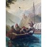 QUADRO DIPINTO OLIO "Crossing at the Schreckenstein"  PAESAGGIO ROMANTICO '800