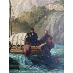 QUADRO DIPINTO OLIO "Crossing at the Schreckenstein"  PAESAGGIO ROMANTICO '800