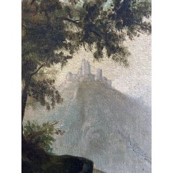 QUADRO DIPINTO OLIO "Crossing at the Schreckenstein"  PAESAGGIO ROMANTICO '800