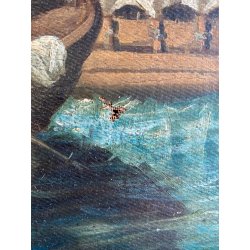 QUADRO DIPINTO OLIO "Crossing at the Schreckenstein"  PAESAGGIO ROMANTICO '800