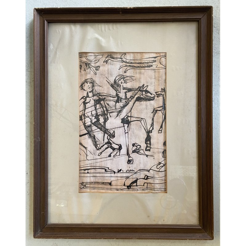 DISEGNO su CARTA Angelo Corrado Selvini  SENZA TITOLO FIGURE A CAVALLO '900
