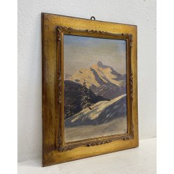 ANTICO DIPINTO OLIO A. Rosa PAESAGGIO ALPINO GHIACCIAI MONTAGNE DIVISIONISTA