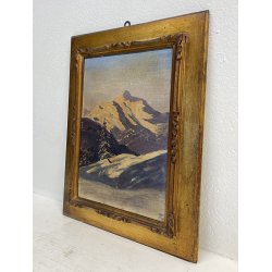 ANTICO DIPINTO OLIO A. Rosa PAESAGGIO ALPINO GHIACCIAI MONTAGNE DIVISIONISTA