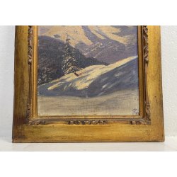 ANTICO DIPINTO OLIO A. Rosa PAESAGGIO ALPINO GHIACCIAI MONTAGNE DIVISIONISTA