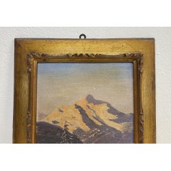 ANTICO DIPINTO OLIO A. Rosa PAESAGGIO ALPINO GHIACCIAI MONTAGNE DIVISIONISTA
