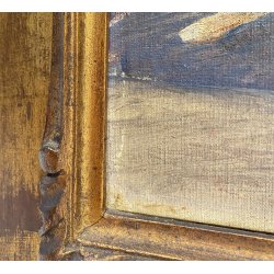 ANTICO DIPINTO OLIO A. Rosa PAESAGGIO ALPINO GHIACCIAI MONTAGNE DIVISIONISTA