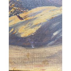 ANTICO DIPINTO OLIO A. Rosa PAESAGGIO ALPINO GHIACCIAI MONTAGNE DIVISIONISTA
