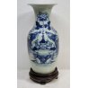 ANTICO GRANDE VASO CINESE BALAUSTRA PORCELLANA CELADON BLU BIANCO FIORI UCCELLI