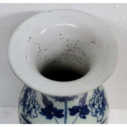 ANTICO GRANDE VASO CINESE BALAUSTRA PORCELLANA CELADON BLU BIANCO FIORI UCCELLI