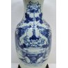 ANTICO GRANDE VASO CINESE BALAUSTRA PORCELLANA CELADON BLU BIANCO FIORI UCCELLI
