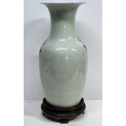 ANTICO GRANDE VASO CINESE BALAUSTRA PORCELLANA CELADON BLU BIANCO FIORI UCCELLI