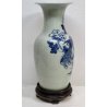ANTICO GRANDE VASO CINESE BALAUSTRA PORCELLANA CELADON BLU BIANCO FIORI UCCELLI