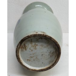ANTICO GRANDE VASO CINESE BALAUSTRA PORCELLANA CELADON BLU BIANCO FIORI UCCELLI