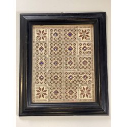TECA RELIQUIARIO antico QUADRO DEVOZIONALE carta pizzo 16 RELIQUIE SANTI 1700