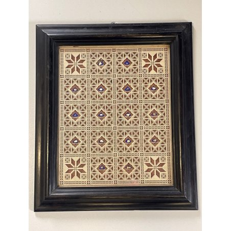 TECA RELIQUIARIO antico QUADRO DEVOZIONALE carta pizzo 16 RELIQUIE SANTI 1700