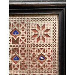 TECA RELIQUIARIO antico QUADRO DEVOZIONALE carta pizzo 16 RELIQUIE SANTI 1700