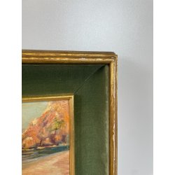 ANTICO QUADRO DIPINTO OLIO SU TAVOLA A.MASTANZONI 1900 MARINA PESCATORE BARCA
