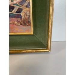 ANTICO QUADRO DIPINTO OLIO SU TAVOLA A.MASTANZONI 1900 MARINA PESCATORE BARCA