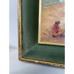 ANTICO QUADRO DIPINTO OLIO SU TAVOLA A.MASTANZONI 1900 MARINA PESCATORE BARCA