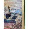 ANTICO QUADRO DIPINTO OLIO SU TAVOLA A.MASTANZONI 1900 MARINA PESCATORE BARCA