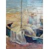 ANTICO QUADRO DIPINTO OLIO SU TAVOLA A.MASTANZONI 1900 MARINA PESCATORE BARCA