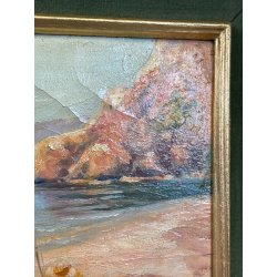 ANTICO QUADRO DIPINTO OLIO SU TAVOLA A.MASTANZONI 1900 MARINA PESCATORE BARCA