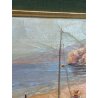 ANTICO QUADRO DIPINTO OLIO SU TAVOLA A.MASTANZONI 1900 MARINA PESCATORE BARCA
