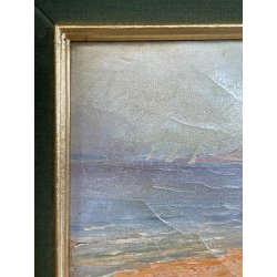 ANTICO QUADRO DIPINTO OLIO SU TAVOLA A.MASTANZONI 1900 MARINA PESCATORE BARCA