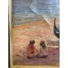ANTICO QUADRO DIPINTO OLIO SU TAVOLA A.MASTANZONI 1900 MARINA PESCATORE BARCA
