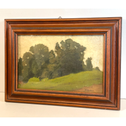 ANTICO QUADRO DIPINTO OLIO SU CARTONCINO PIOVANO BARTOLOMEO PAESAGGIO PRATO 1920